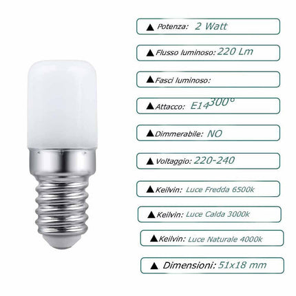 2 Lampadina led E14 2 watt per frigorifero lampadario macchina cucire lampadine a rispiamo energetico - enzoled