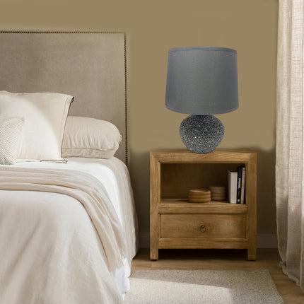 Lume in ceramica moderno lumetto da comodino con base effetto marmo abat jour lampada da tavolo paralume attacco e14 - enzoled