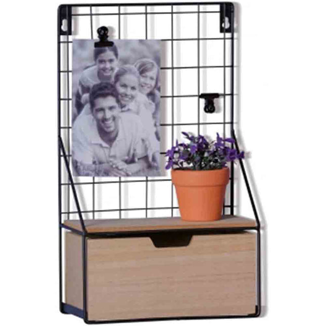 Mensola da parete in ferro ripiano e cassetto in legno MDF arredamento stile industriale scaffale - enzoled