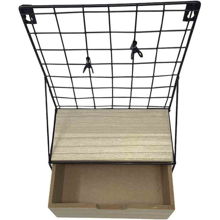 Mensola da parete in ferro ripiano e cassetto in legno MDF arredamento stile industriale scaffale - enzoled