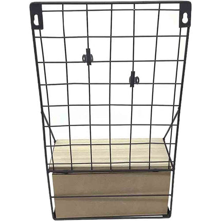 Mensola da parete in ferro ripiano e cassetto in legno MDF arredamento stile industriale scaffale - enzoled