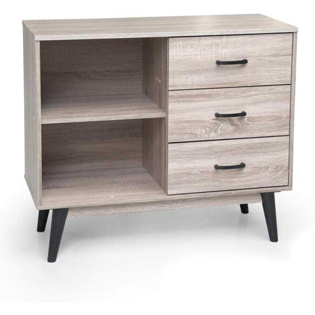 Mobile da soggiorno moderno in legno mdf 2 ripiani 3 cassetti mobiletto 80x94x38 cm - enzoled