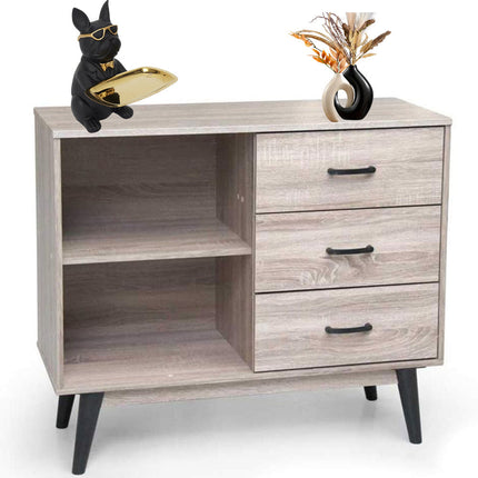 Mobile da soggiorno moderno in legno mdf 2 ripiani 3 cassetti mobiletto 80x94x38 cm - enzoled