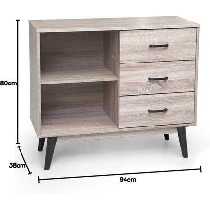 Mobile da soggiorno moderno in legno mdf 2 ripiani 3 cassetti mobiletto 80x94x38 cm - enzoled