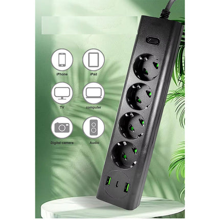 Multipresa 4 posti schuko 3 porte di ricarica 2 usb-a e 1 usb-c ciabatta elettrica con interruttore 10/16A - enzoled