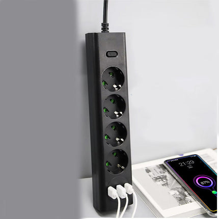 Multipresa 4 posti schuko 3 porte di ricarica 2 usb-a e 1 usb-c ciabatta elettrica con interruttore 10/16A - enzoled