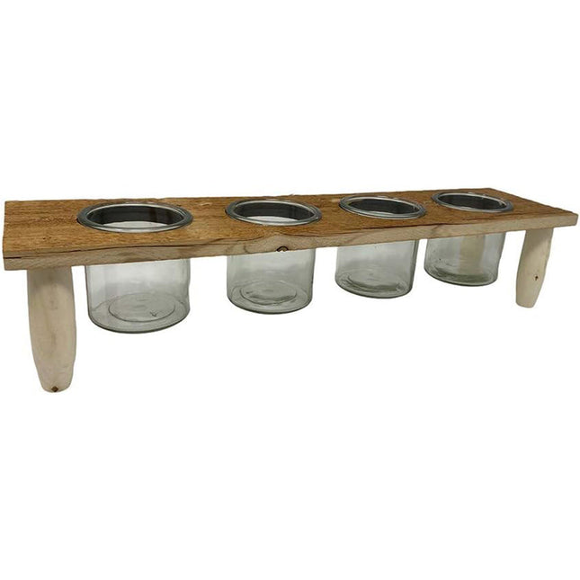 Porta pianta candele con base in legno con 4 vasi in vetro stile rustico supporto portapiante portacandele - enzoled