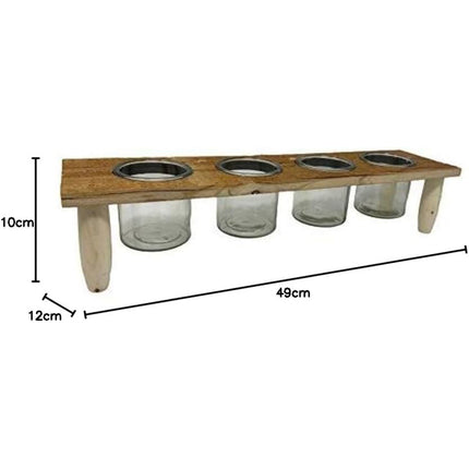 Porta pianta candele con base in legno con 4 vasi in vetro stile rustico supporto portapiante portacandele - enzoled