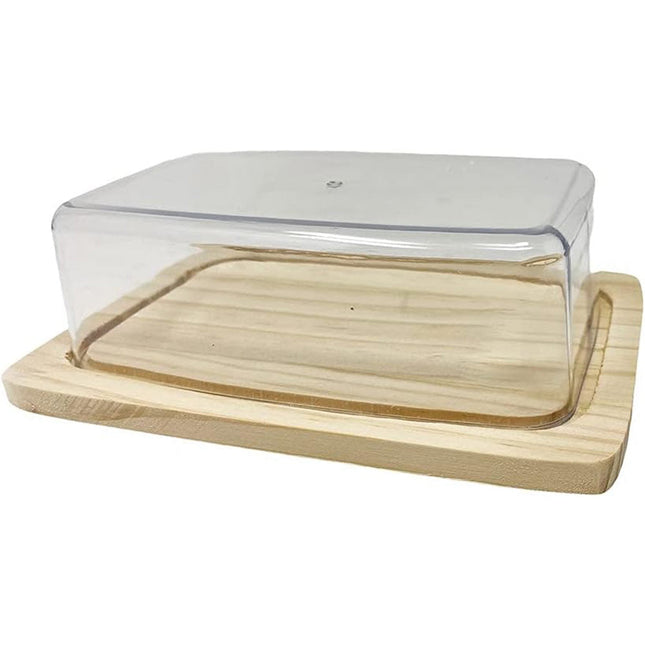 Porta Formaggio Vassoio in Legno con Cupola Contenitore per Formaggi 6,5x13,5x20 cm - enzoled