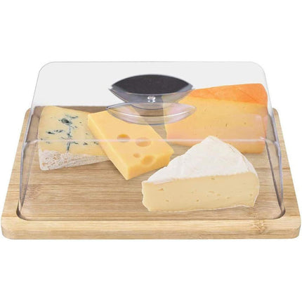 Porta Formaggio Vassoio in Legno con Cupola Contenitore per Formaggi 6,5x13,5x20 cm - enzoled