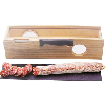 Scatola in legno per salame con tagliere in ardesia e coltello box con coperchio per alimenti - enzoled