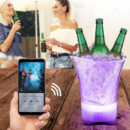 Secchiello per ghiaccio con luci rgb e cassa bluetooth incorporata cestello refrigeratore ricaricabile per vino champagne bibite 7 litri - enzoled