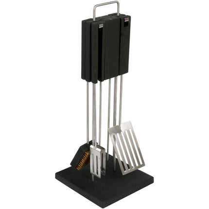 Set di 4 Utensili per Barbecue con piantana Attrezzi per grigliate braciata Camino in Acciaio - enzoled