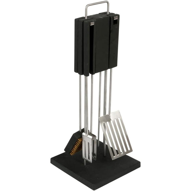 Set di 4 Utensili per Barbecue con piantana Attrezzi per grigliate braciata Camino in Acciaio - enzoled