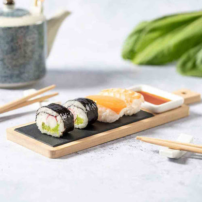 Servizio accessori sushi per 2 persone con tagliere in ardesia e legno ciotola bacchette - enzoled