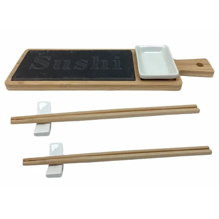 Servizio accessori sushi per 2 persone con tagliere in ardesia e legno ciotola bacchette - enzoled