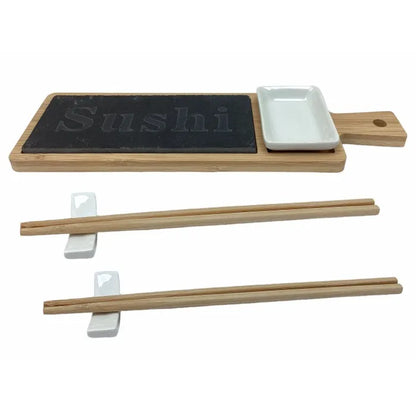 Servizio accessori sushi per 2 persone con tagliere in ardesia e legno ciotola bacchette - enzoled
