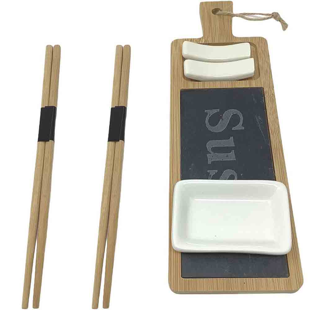 Servizio accessori sushi per 2 persone con tagliere in ardesia e legno ciotola bacchette - enzoled