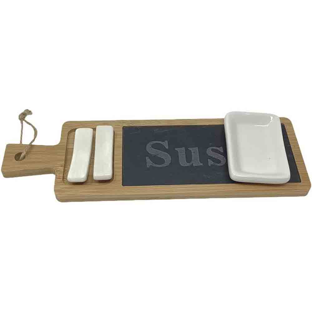 Servizio accessori sushi per 2 persone con tagliere in ardesia e legno ciotola bacchette - enzoled