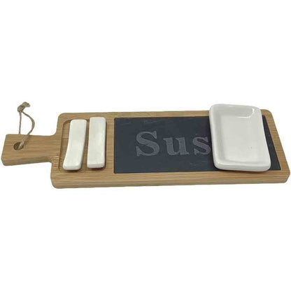 Servizio accessori sushi per 2 persone con tagliere in ardesia e legno ciotola bacchette - enzoled