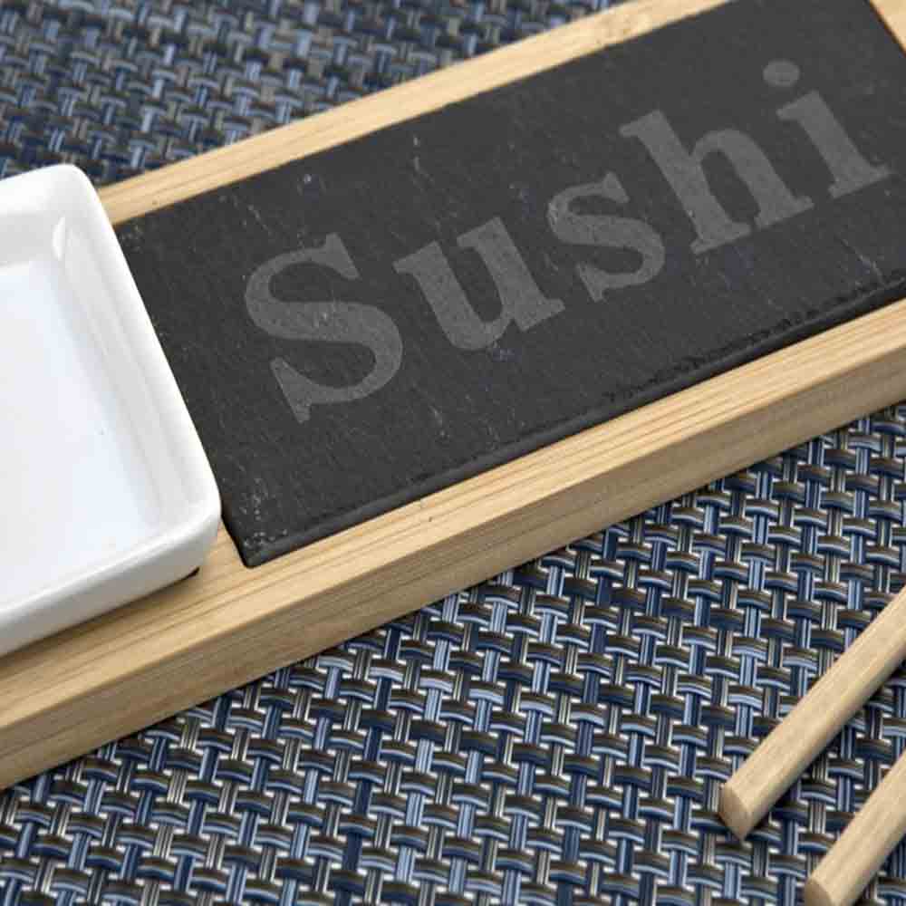 Servizio accessori sushi per 2 persone con tagliere in ardesia e legno ciotola bacchette - enzoled
