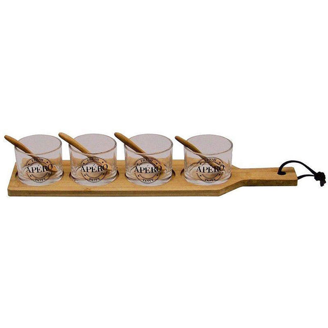 Set per aperitivo con 4 bicchieri per salse vassoio tagliere e cucchiaini finger food - enzoled