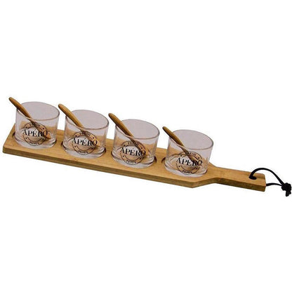 Set per aperitivo con 4 bicchieri per salse vassoio tagliere e cucchiaini finger food - enzoled