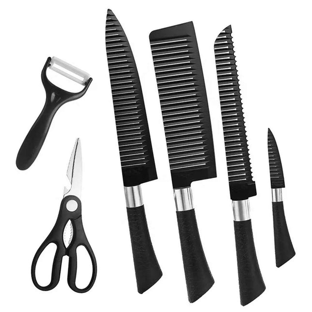 Set da cucina 4 coltelli forbici pela patate verdure rivestimento antiscivolo coltello nero antiaderente 6 pezzi - enzoled
