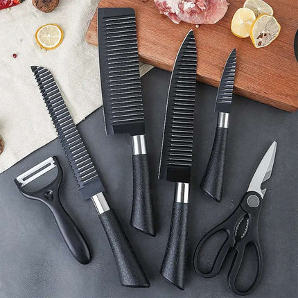 Set da cucina 4 coltelli forbici pela patate verdure rivestimento antiscivolo coltello nero antiaderente 6 pezzi - enzoled