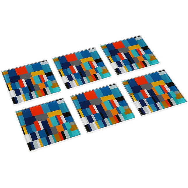 Set 6 sotto bicchieri in vetro da tavola quadrati con decorazione astratte 10x10 cm - enzoled
