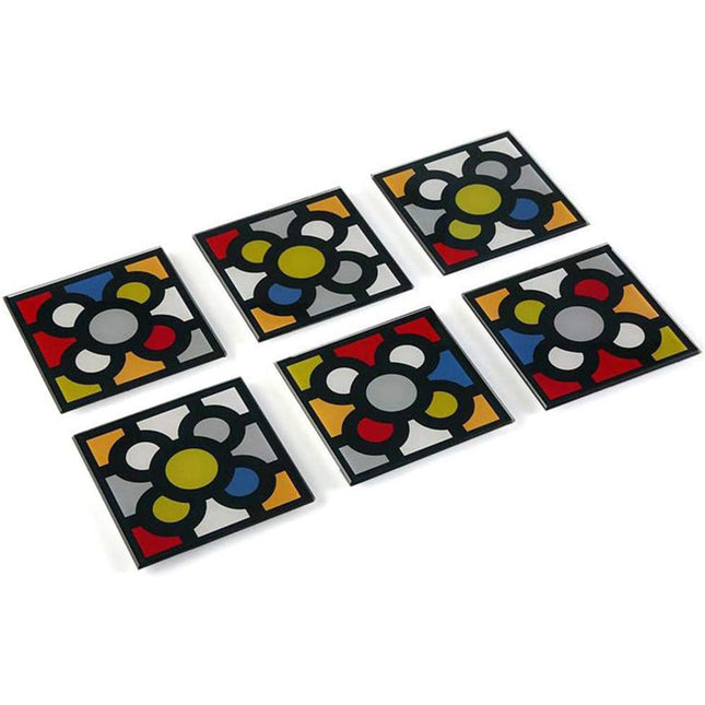 Set 6 sotto bicchieri in vetro da tavola quadrati con decorazione geometrica 10x10 cm - enzoled