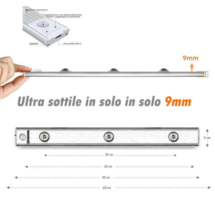 Sottopensile ultra slim a led cob 20 30 40 60 cm plafoniera ricaricabile usb magneica con sensore di movimento - enzoled