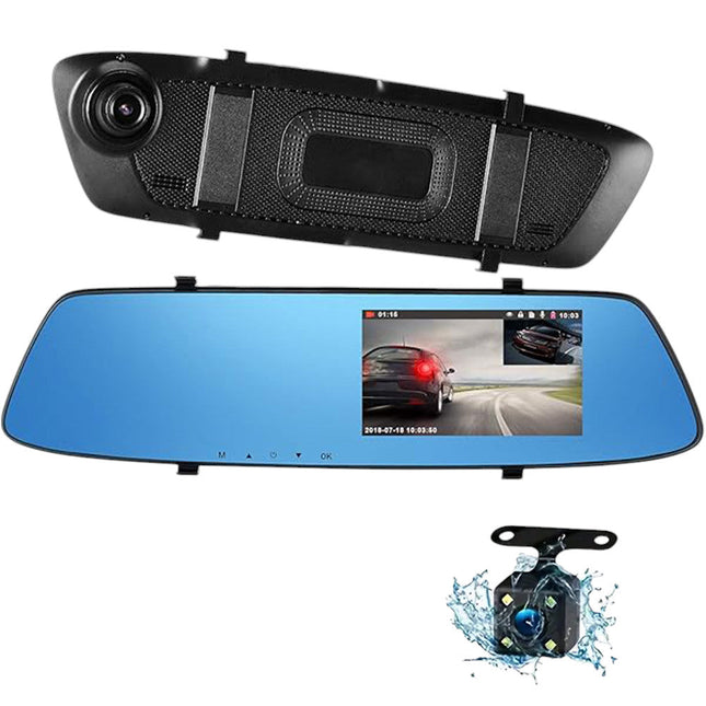 Specchietto retrovisore touch per auto monitor dvr 4,3 pollici con dash cam telecamera per retromarcia full hd 1080p - enzoled