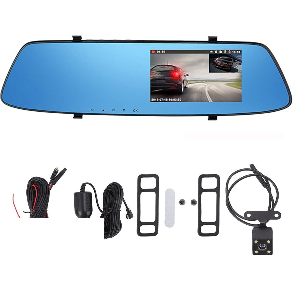 Specchietto retrovisore touch per auto monitor dvr 4,3 pollici con dash cam telecamera per retromarcia full hd 1080p - enzoled