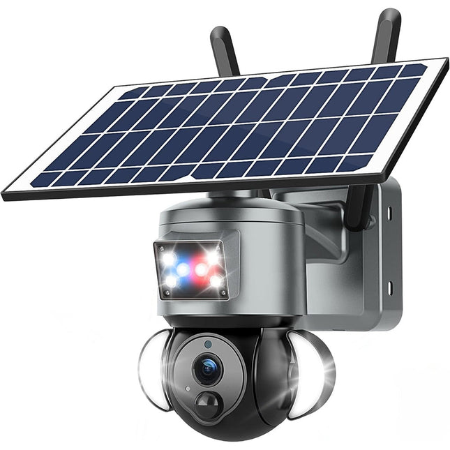 Telecamera di sorveglianza wi fi con pannello solare doppio obbiettivo 4G videocamera da esterno PTZ IP65 - enzoled