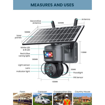 Telecamera di sorveglianza wi fi con pannello solare doppio obbiettivo 4G videocamera da esterno PTZ IP65 - enzoled