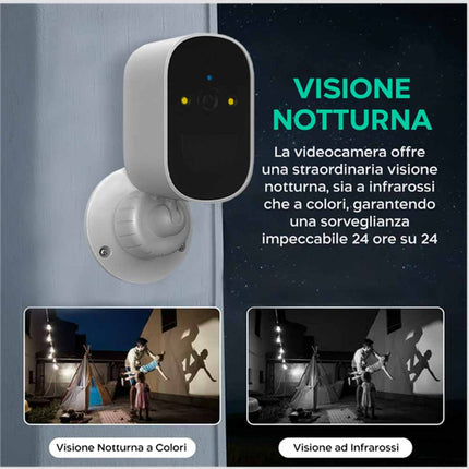 Telecamera ricaricabile wi-fi infrarossi con visone notturna videocamera a batteria IP66 - enzoled