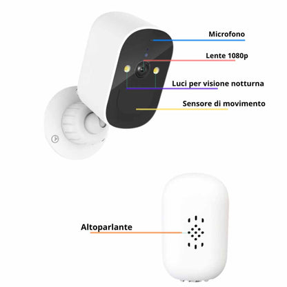 Telecamera ricaricabile wi-fi infrarossi con visone notturna videocamera a batteria IP66 - enzoled