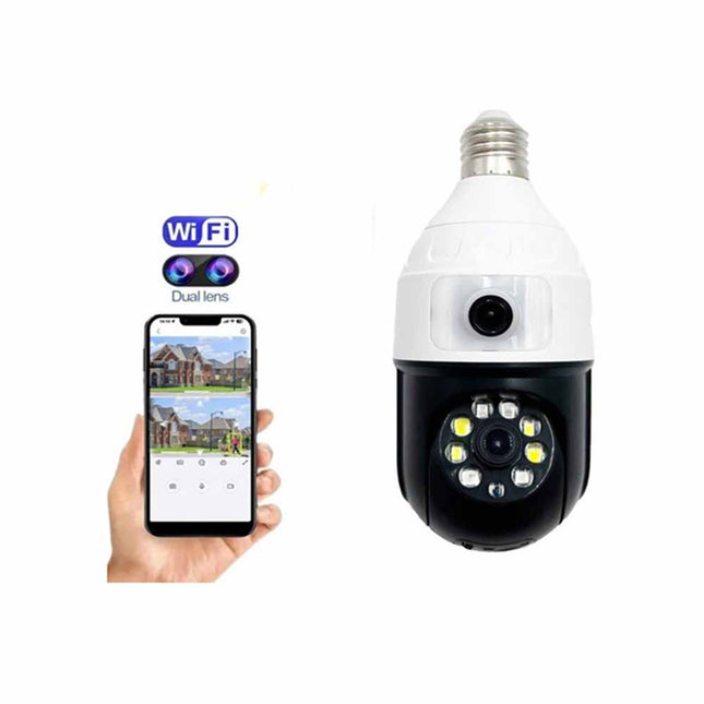 Telecamera IP led a lampadina wi fi 2,4GHz con doppio obbiettivo fisso e motorizzato videosorveglianza visione notturna controllo remoto app - enzoled