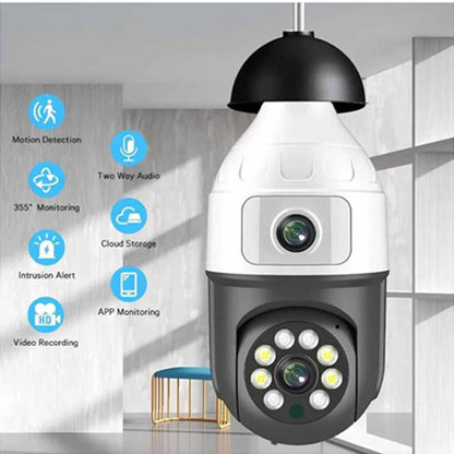 Telecamera IP led a lampadina wi fi 2,4GHz con doppio obbiettivo fisso e motorizzato videosorveglianza visione notturna controllo remoto app - enzoled