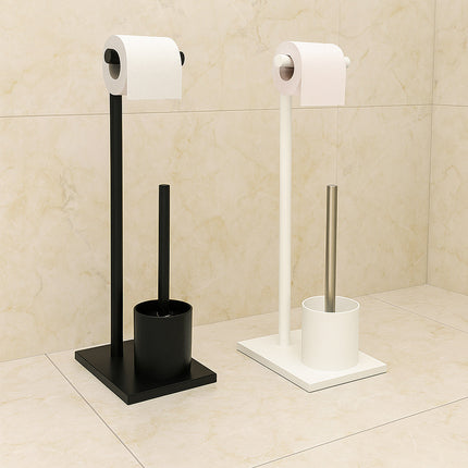 Piantana porta rotolo e scopino moderno per bagno salvaspazio da terra