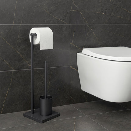 Piantana porta rotolo e scopino moderno per bagno salvaspazio da terra