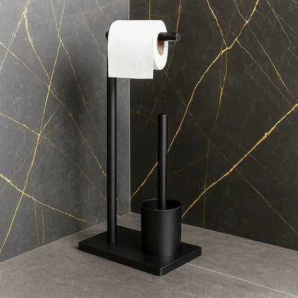 Piantana porta rotolo e scopino moderno per bagno salvaspazio da terra
