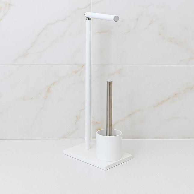 Piantana porta rotolo e scopino moderno per bagno salvaspazio da terra