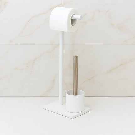 Piantana porta rotolo e scopino moderno per bagno salvaspazio da terra