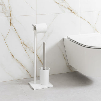 Piantana porta rotolo e scopino moderno per bagno salvaspazio da terra