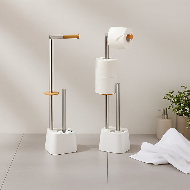 Piantana porta rotolo e scopino minimal per bagno salvaspazio da terra