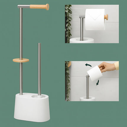 Piantana porta rotolo e scopino minimal per bagno salvaspazio da terra