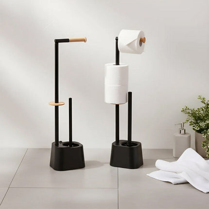 Piantana porta rotolo e scopino minimal per bagno salvaspazio da terra