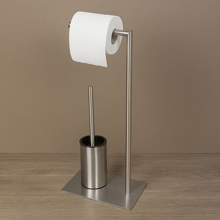 Piantana porta rotolo e scopino per bagno da terra metallo lucido